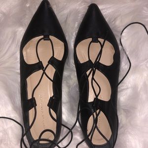Loeffler Randell black leather lace up flats